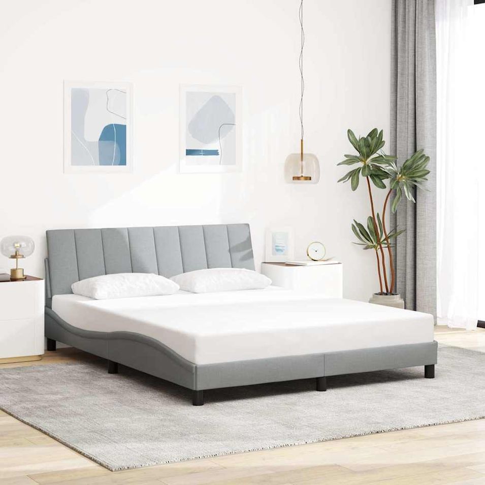 Cadre de lit sans matelas gris clair 160x200 cm tissu - Photo n°1