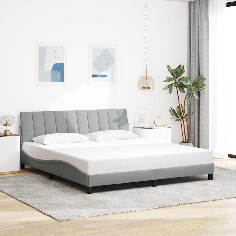 Cadre de lit sans matelas gris clair 180x200 cm tissu - Photo n°1