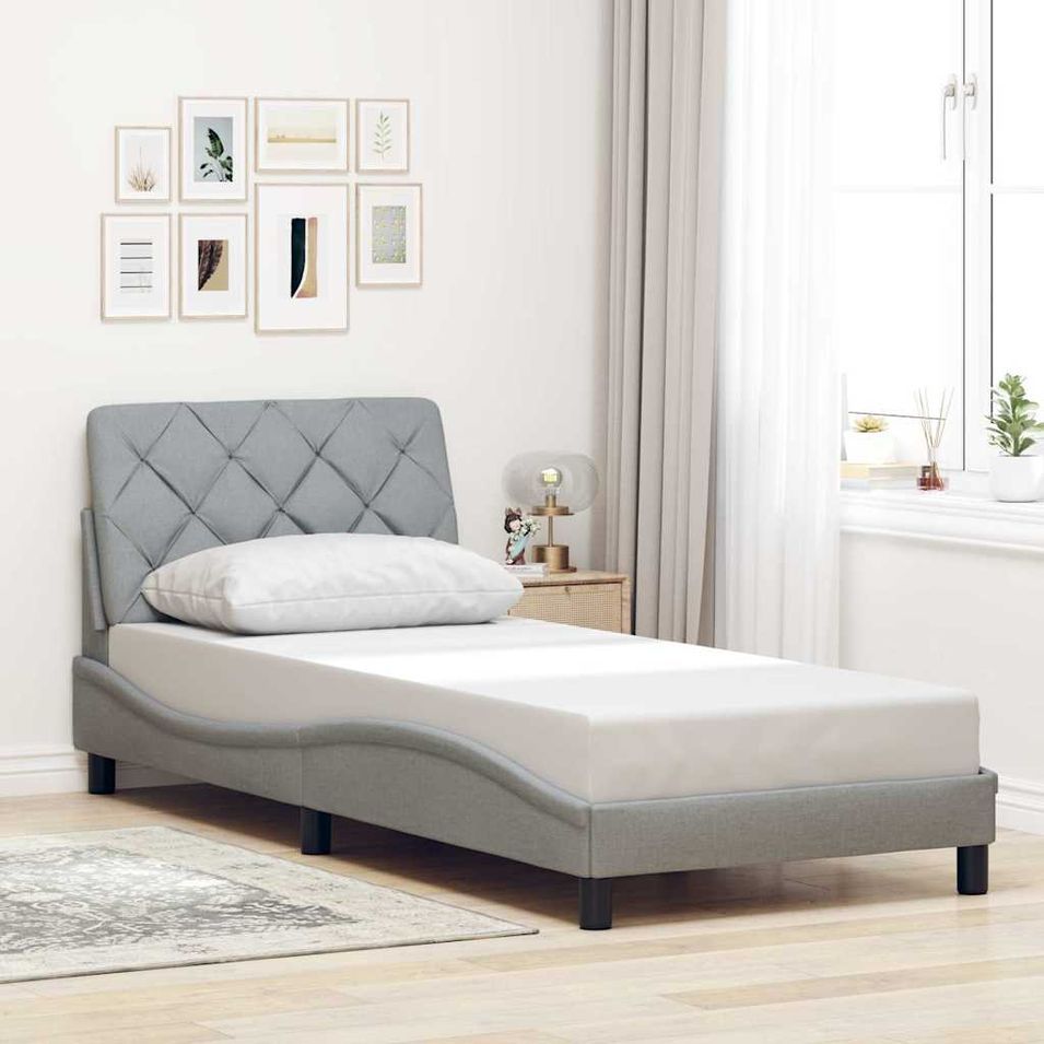 Cadre de lit sans matelas gris clair 90x200 cm tissu - Photo n°1