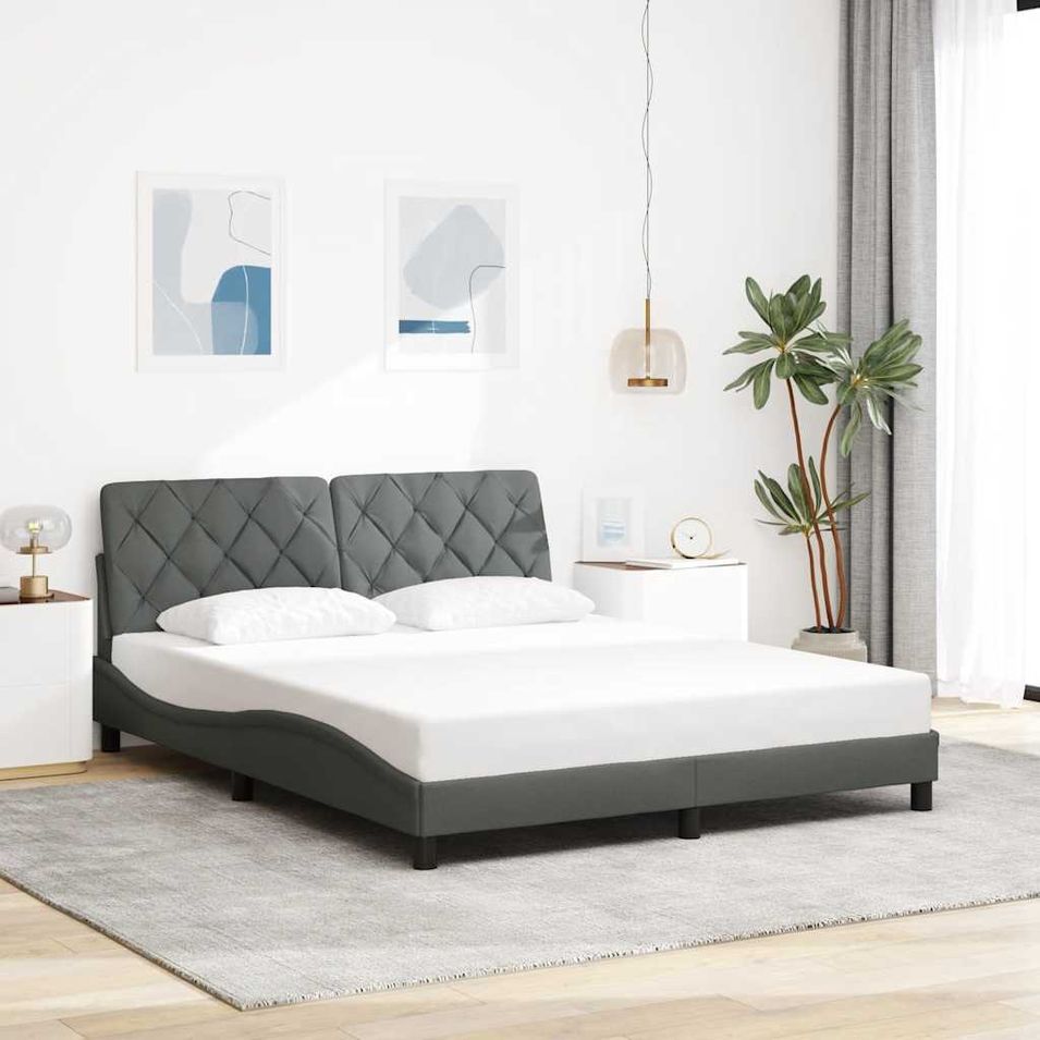 Cadre de lit sans matelas gris foncé 160x200 cm tissu - Photo n°1