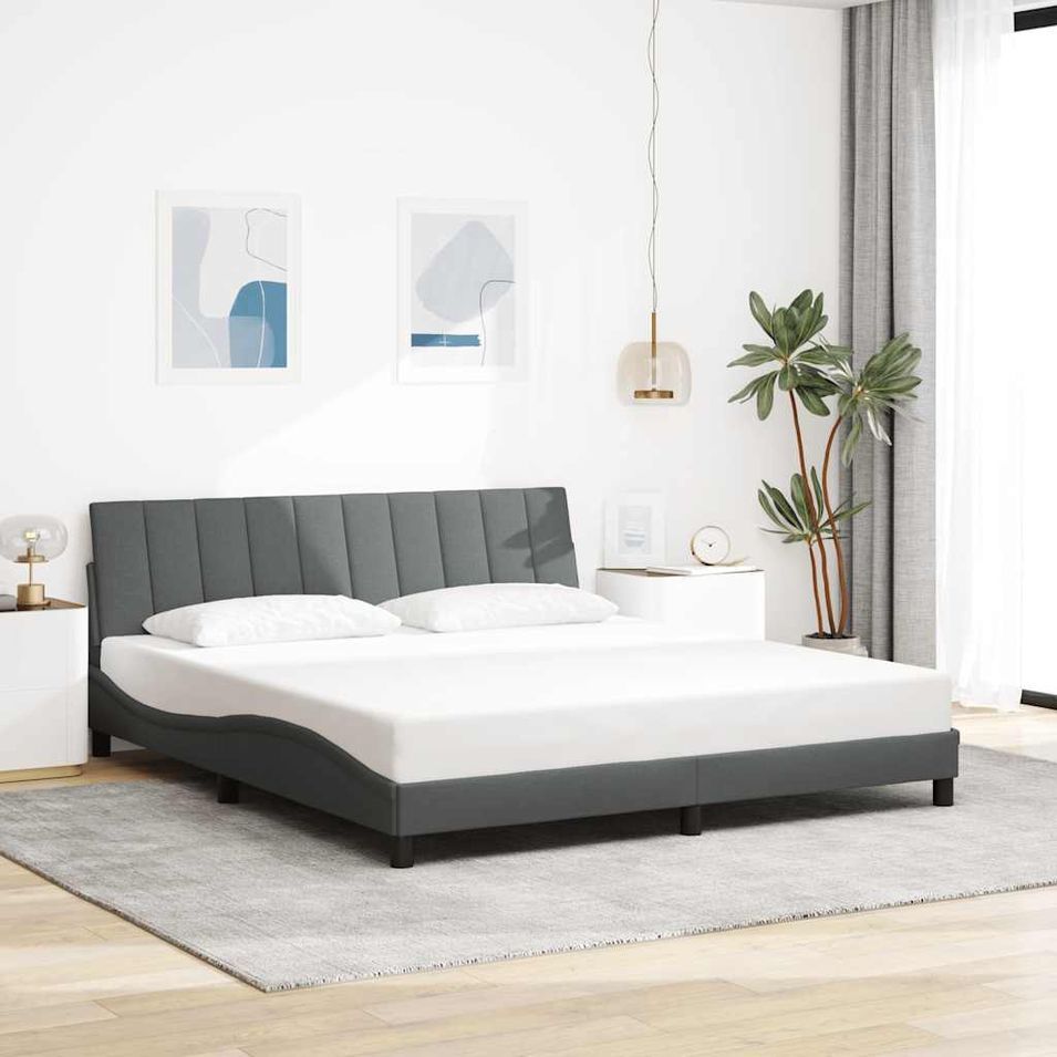 Cadre de lit sans matelas gris foncé 180x200 cm tissu - Photo n°1