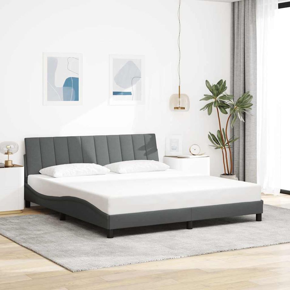 Cadre de lit sans matelas gris foncé 180x200 cm tissu - Photo n°1