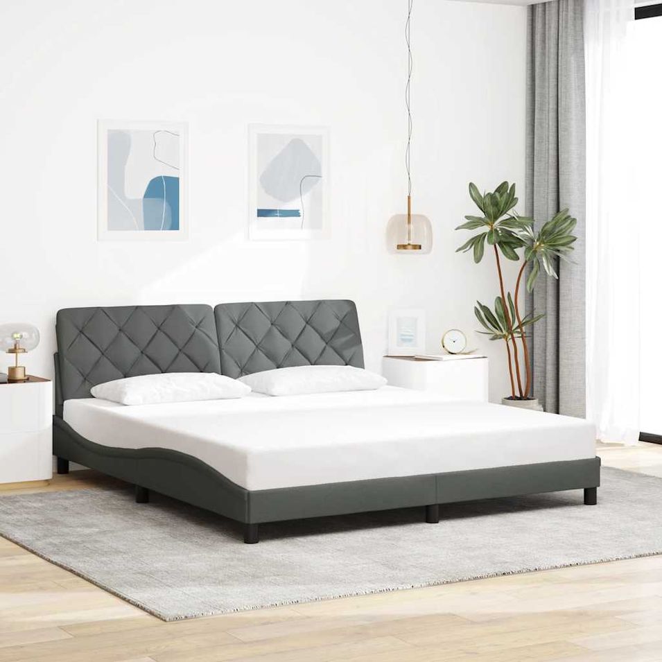 Cadre de lit sans matelas gris foncé 180x200 cm tissu - Photo n°1