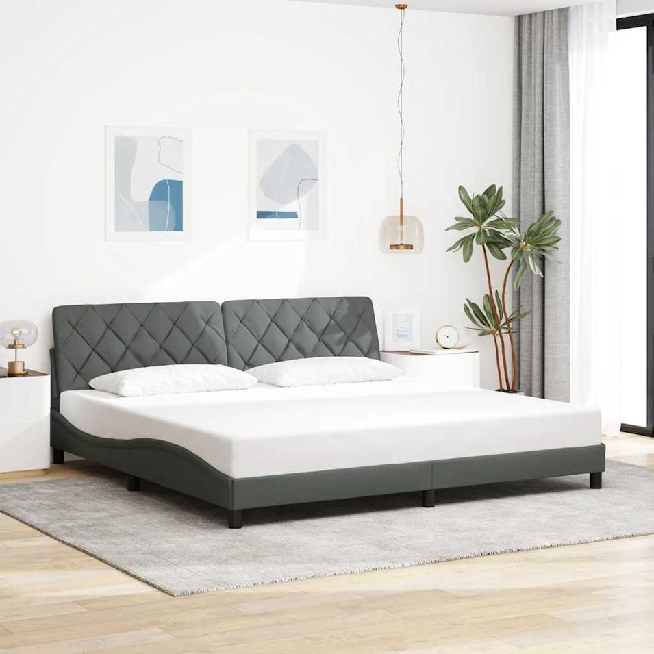 Cadre de lit sans matelas gris foncé 200x200 cm tissu - Photo n°1