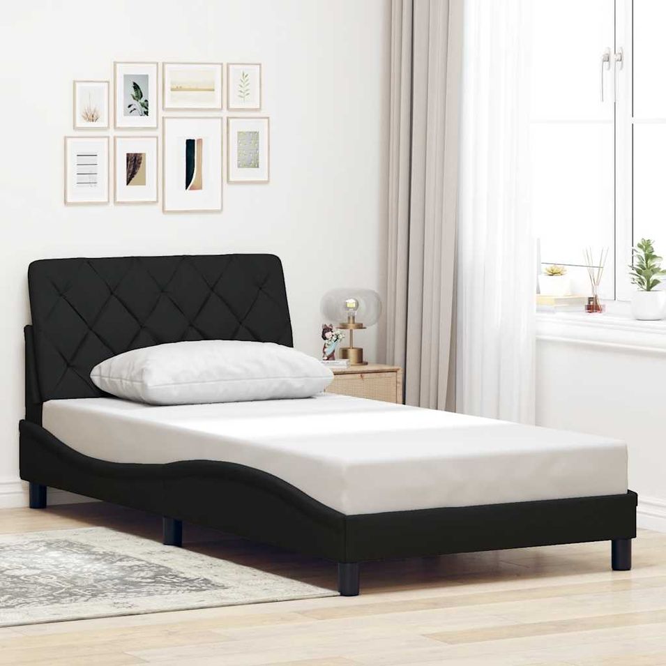Cadre de lit sans matelas noir 100x200 cm tissu - Photo n°1