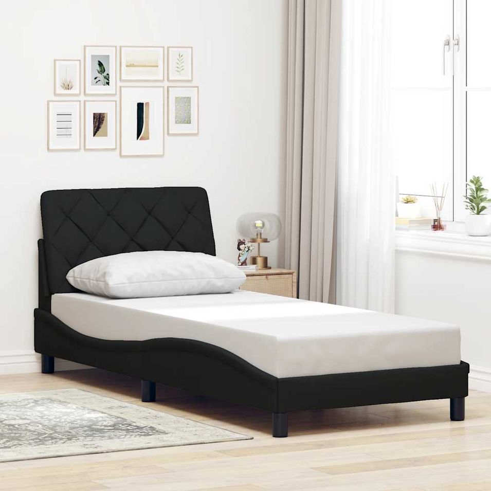 Cadre de lit sans matelas noir 80x200 cm tissu - Photo n°1