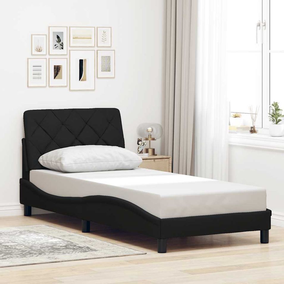 Cadre de lit sans matelas noir 90x200 cm tissu - Photo n°1