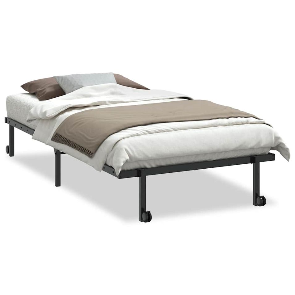 Cadre de lit sans matelas pliable noir 107x203 cm acier - Photo n°1
