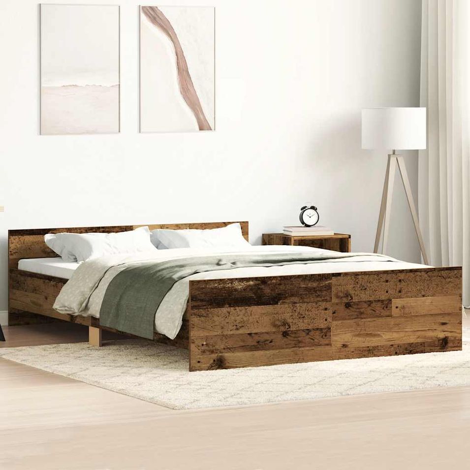 Cadre de lit sans matelas vieux bois 140x190 cm bois ingénierie - Photo n°1