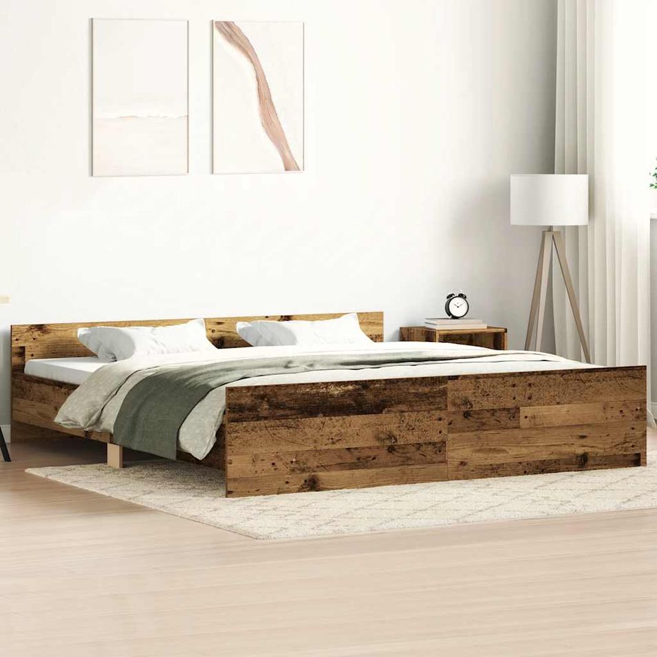 Cadre de lit sans matelas vieux bois 180x200 cm bois ingénierie - Photo n°1