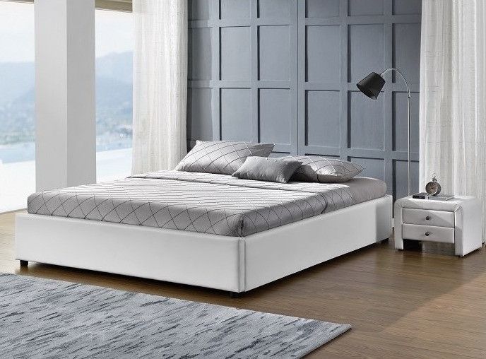 Cadre lit coffre simili cuir blanc Break 140x190 cm - Photo n°1