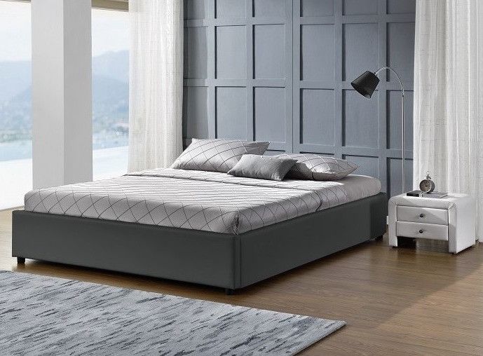 Cadre lit coffre simili cuir gris Break 140x190 cm - Photo n°1