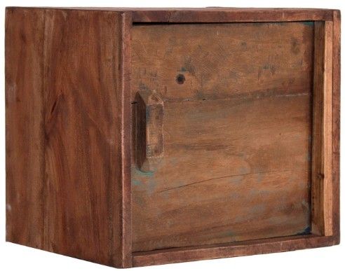 Caisse de rangement 1 porte bois massif foncé Denise - Photo n°1