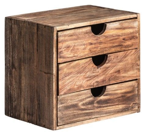 Caisse de rangement 3 tiroirs mahogany massif foncé Denise - Photo n°1