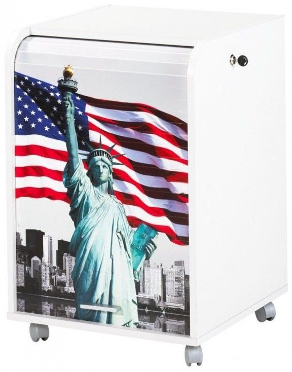 Caisson à rideau sur roulettes 2 tiroirs blanc imprimé statue de la liberté Orga 70 cm - Photo n°1