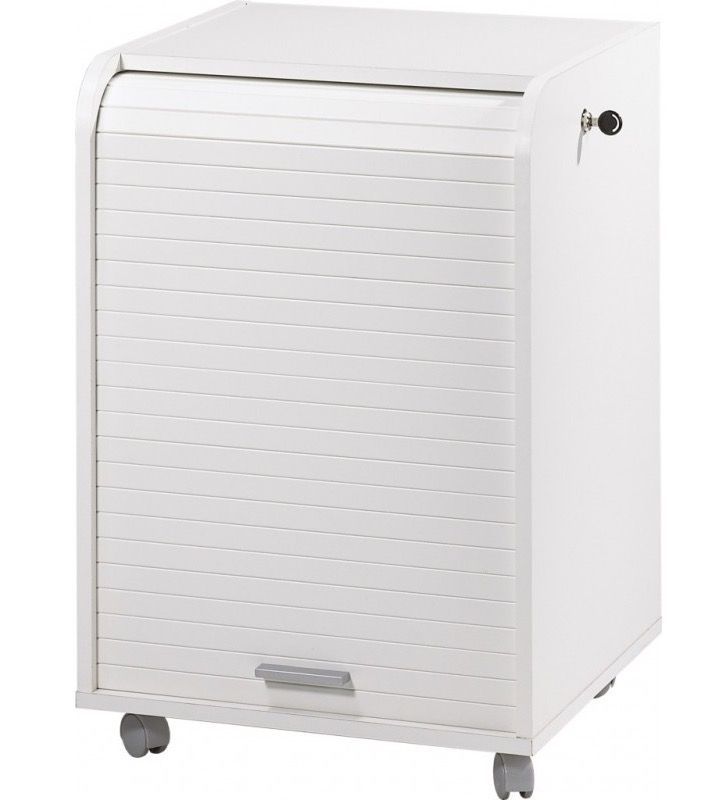 Caisson à rideau sur roulettes 2 tiroirs blanc Orga 70 cm - Photo n°1