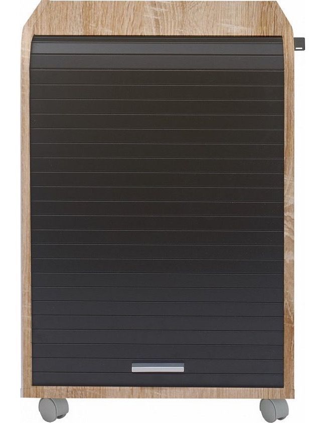Caisson à rideau sur roulettes 2 tiroirs bois clair et noir Orga 70 cm - Photo n°1