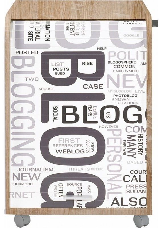 Caisson à rideau sur roulettes 2 tiroirs bois clair imprimé blog Orga 70 cm - Photo n°1