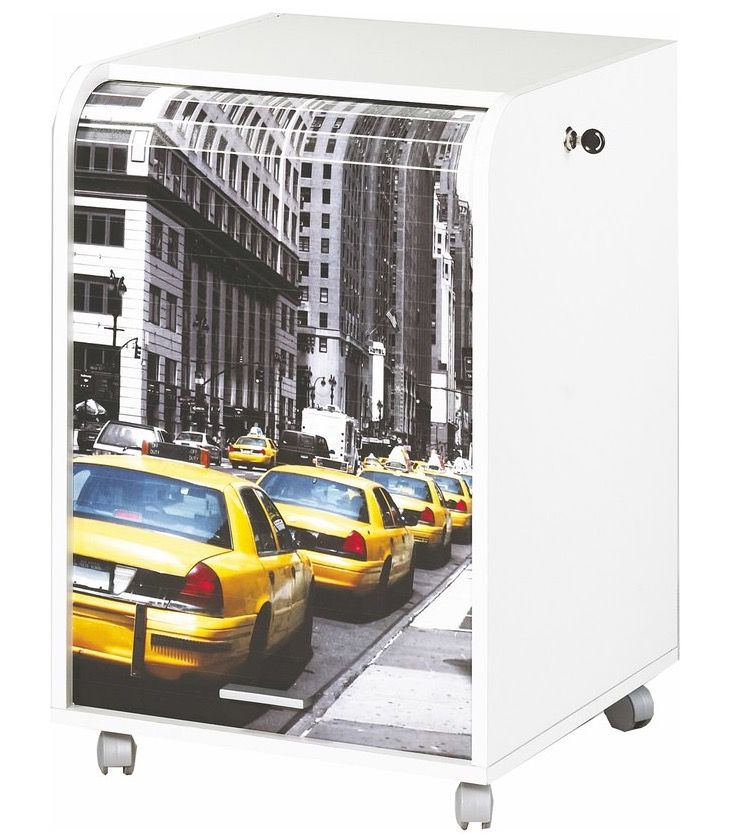 Caisson à rideau sur roulettes 2 tiroirs imprimé taxis jaunes Orga 70 cm - Photo n°1