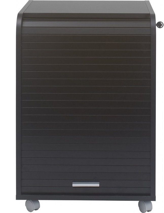 Caisson à rideau sur roulettes 2 tiroirs noir Orga 70 cm - Photo n°1