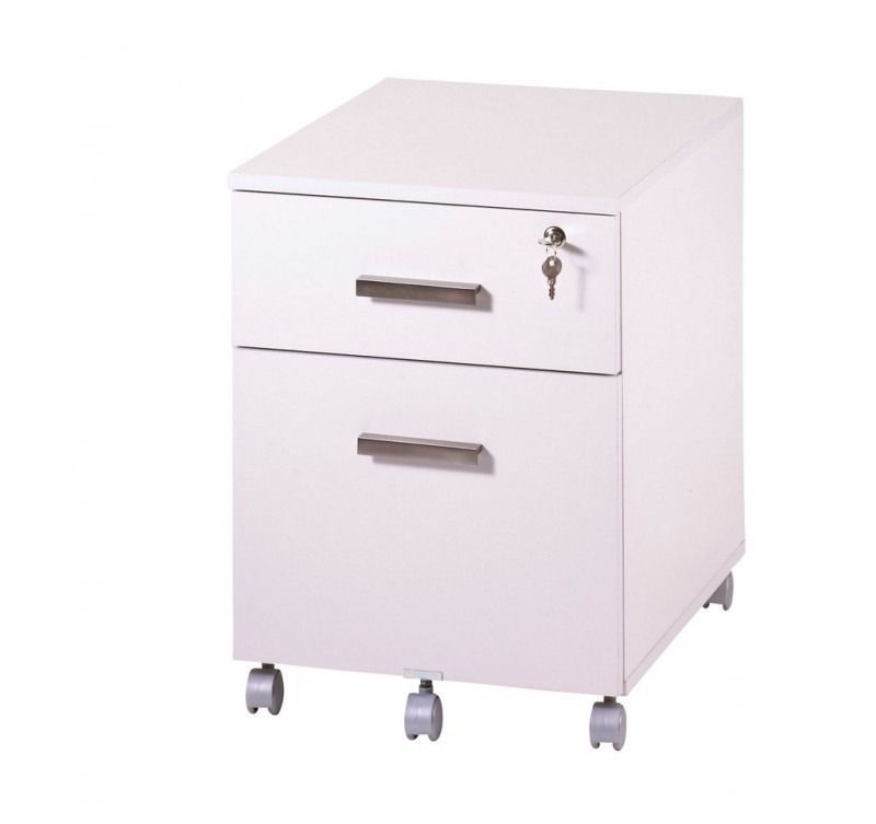 Caisson de bureau 2 tiroirs HUBLO blanc avec plumier – Rangement mobile pour dossiers suspendus - Photo n°1
