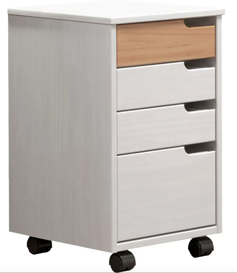 Caisson de bureau 4 tiroirs bois blanc et marron avec roues Louis - Photo n°1