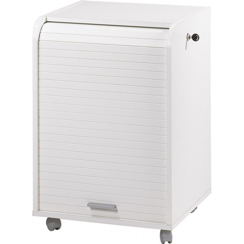 Caisson de bureau à rideau ORGA 70 cm blanc – Meuble mobile avec 2 tiroirs et rangement dossiers suspendus - Photo n°1