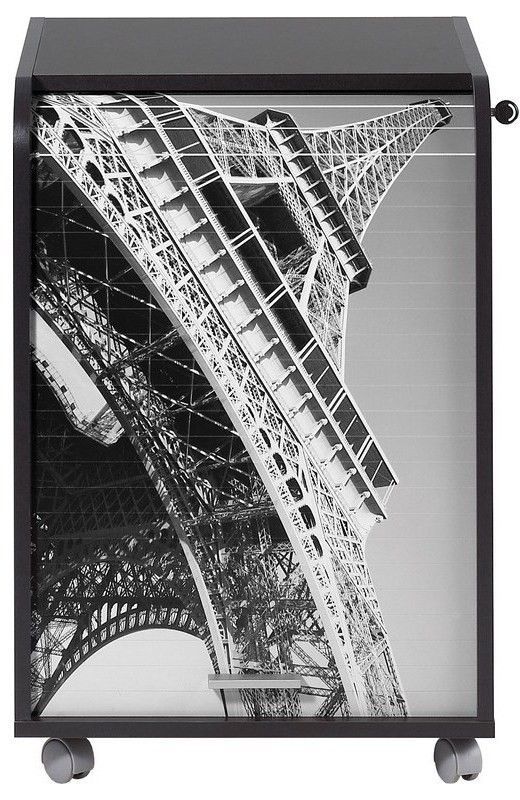 Caisson de bureau à rideau ORGA 70 cm noir – Meuble mobile avec 2 tiroirs et rangement dossiers suspendus - Photo n°1