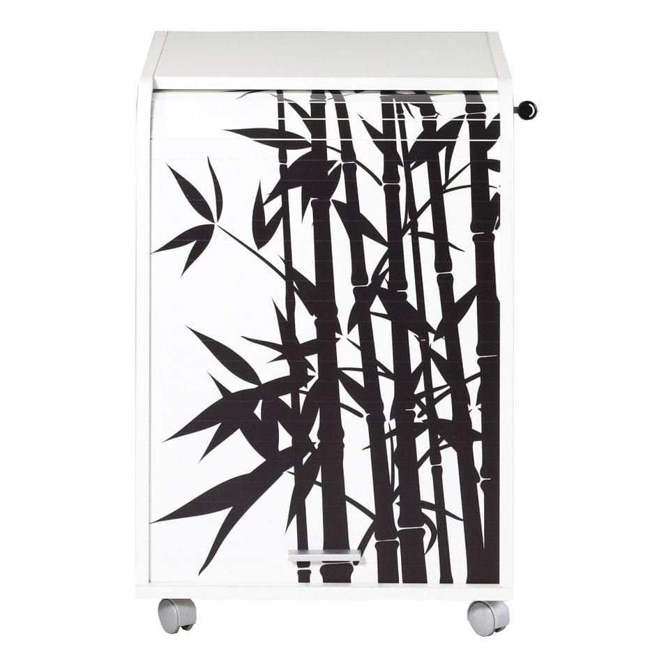 Caisson de bureau blanc impression bambou Orga 70 - Photo n°1