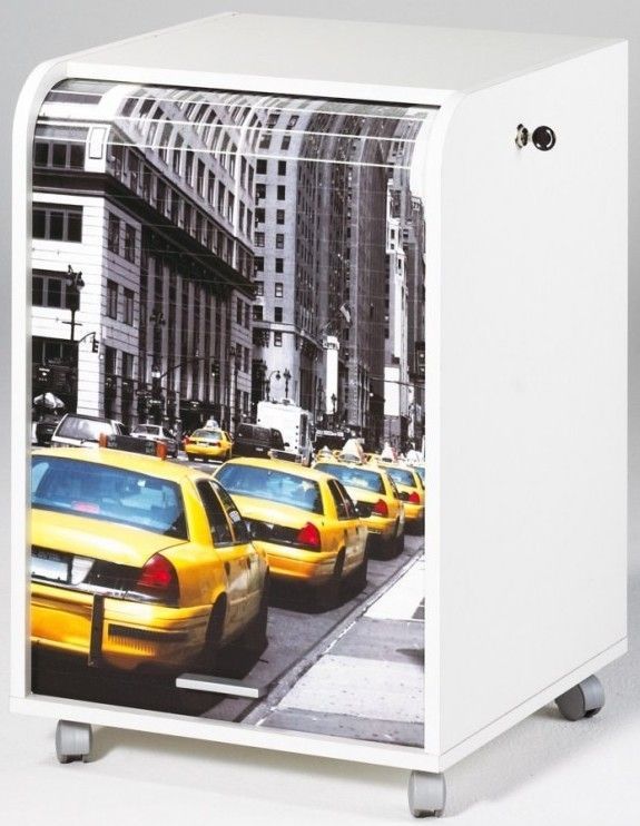 Caisson de bureau blanc impression taxi jaune Orga 70 - Photo n°1