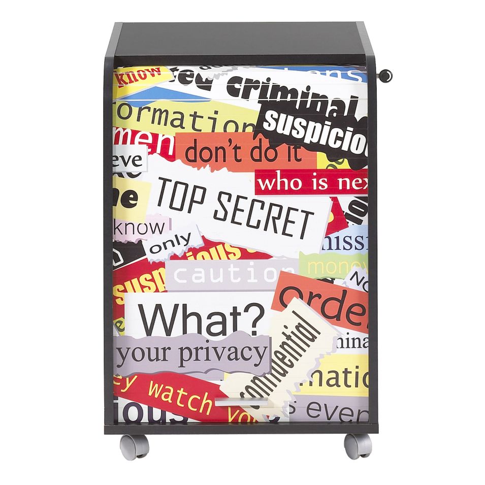 Caisson de bureau noir impression top secret Orga 70 - Photo n°1