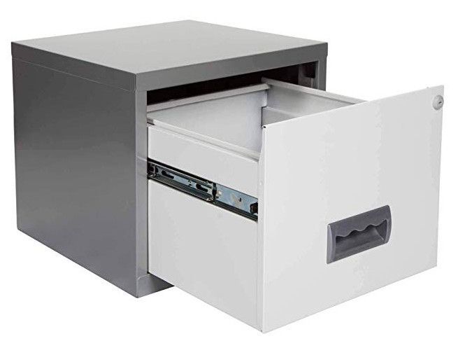 Caisson de rangement 1 tiroir métal blanc et gris brillant Baryl - Photo n°1