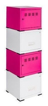 Caisson de rangement à porte et à tiroir fuschia et blanc Ebony - Lot de 4 - Photo n°1