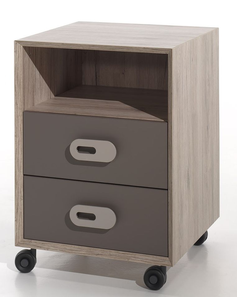 Caisson sur roulettes 1 niche 2 tiroirs bois clair et marron Foresta - Photo n°1