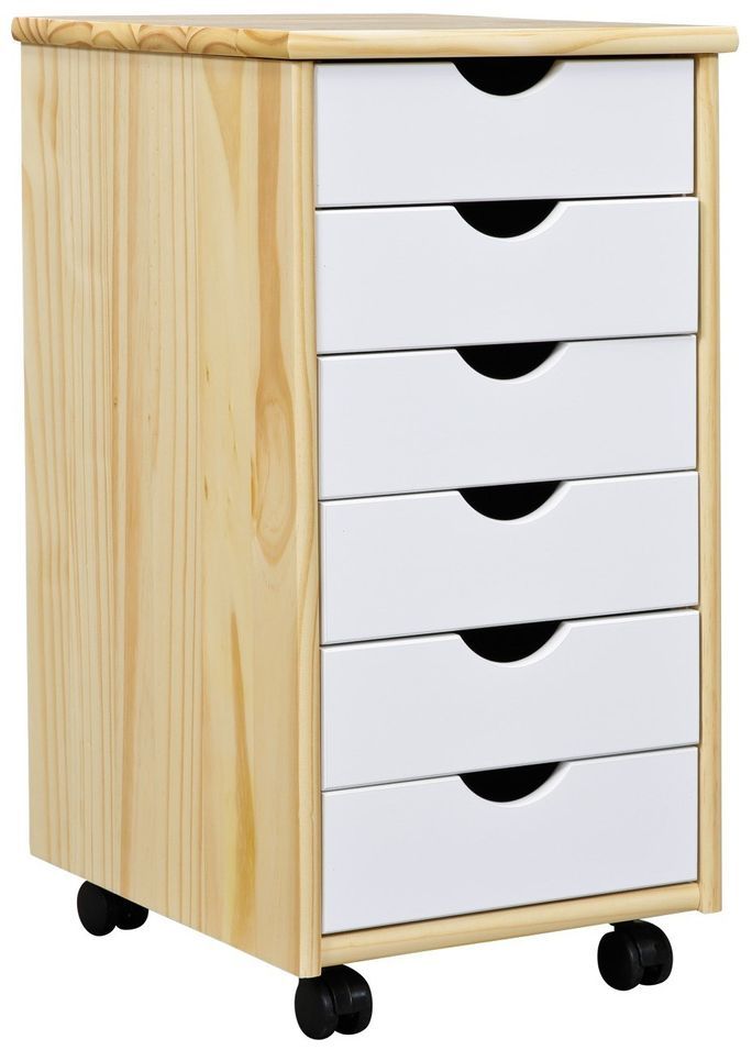 Caisson sur roulettes 6 tiroirs naturel et blanc Annais - Photo n°1