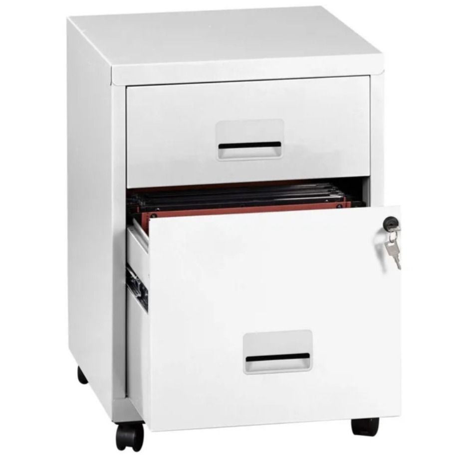 Caisson sur roulettes en métal H 57 cm Flavio 2 tiroirs - Compact et élégant - Photo n°1