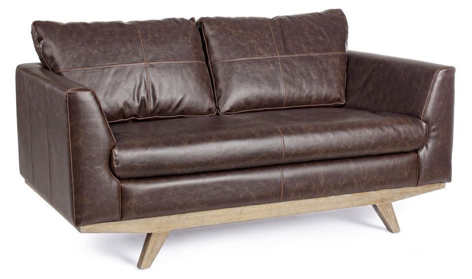 Canapé 2 places bois et revêtement simili cuir Tony - Photo n°1