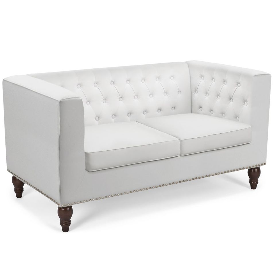 Canapé 2 places Capitonné Simili Blanc - Photo n°1