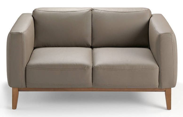 Canapé 2 places cuir et pieds bois noyer Kina - Photo n°1