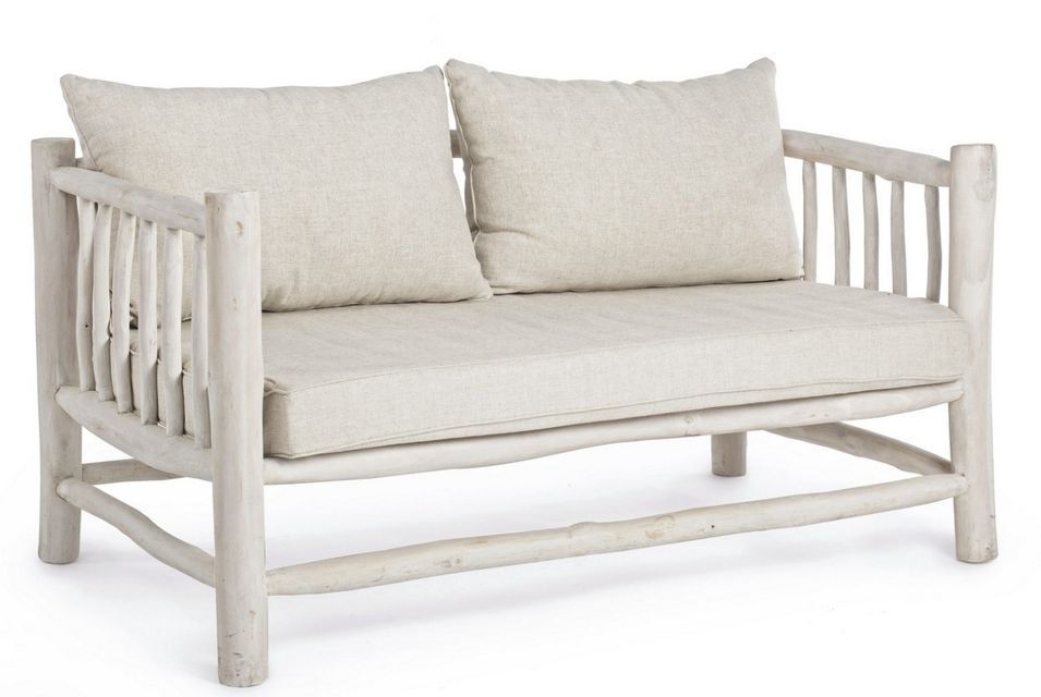 Canapé 2 places SAHEL en bois massif de teck blanchi – coussins déhoussables – 140 cm - Photo n°1