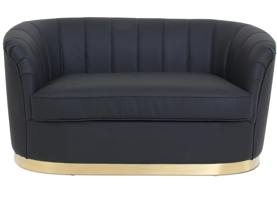 Canapé 2 places simili noir et pied métal doré Dorel 152 cm - Photo n°1