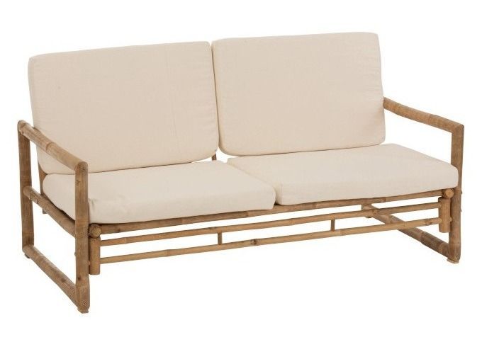 Canapé 2 places tissu blanc et bambou clair Nabila L 150 cm - Photo n°1