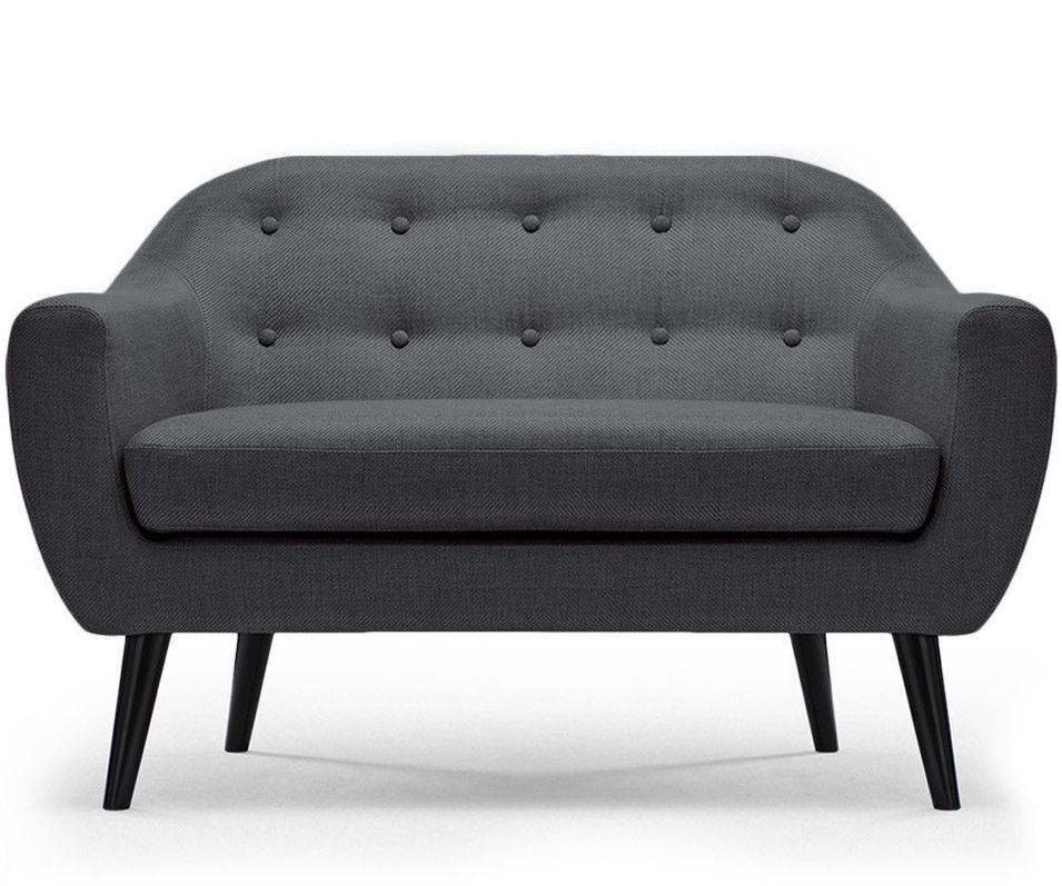Canapé 2 places tissu gris foncé et pieds bois noir Lalis - Photo n°1