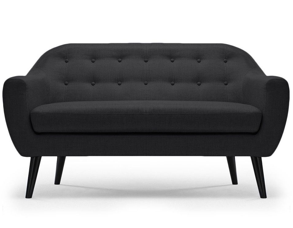 Canapé 2 places tissu noir et pieds bois noir Lalis - Photo n°1