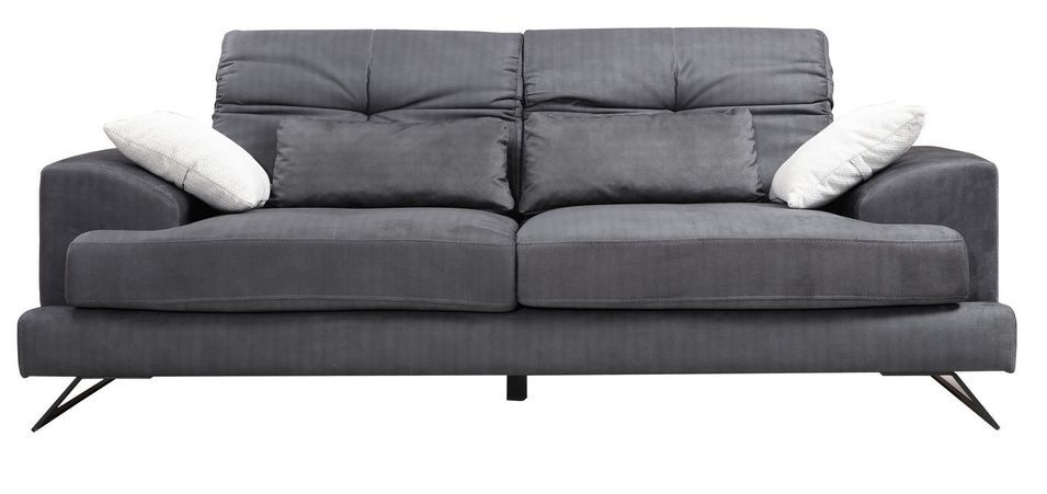 Canapé 2 places velours anthracite avec têtières relevables et pieds metal noir Briko 185 cm - Photo n°1