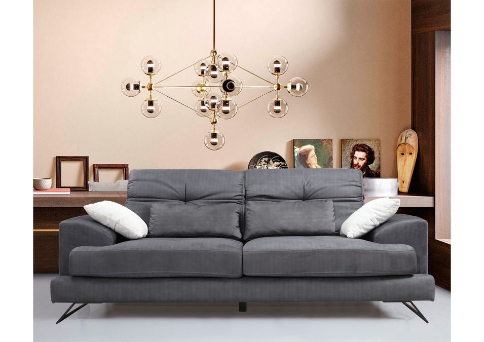 Canapé 2 places velours anthracite avec têtières relevables et pieds metal noir Briko 185 cm - Photo n°2