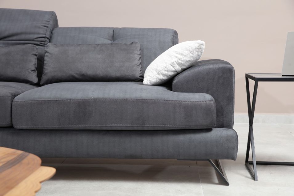 Canapé 2 places velours anthracite avec têtières relevables et pieds metal noir Briko 185 cm - Photo n°3