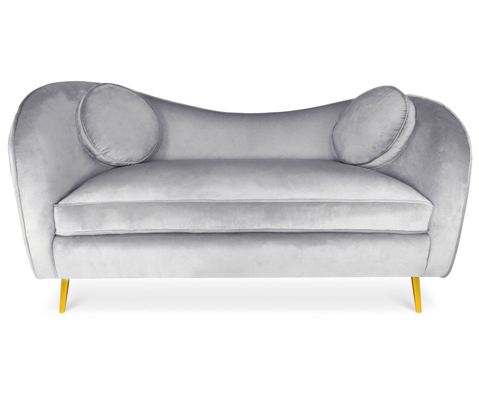 Canapé 2 places velours argenté et pieds métal doré Altesse - Photo n°1