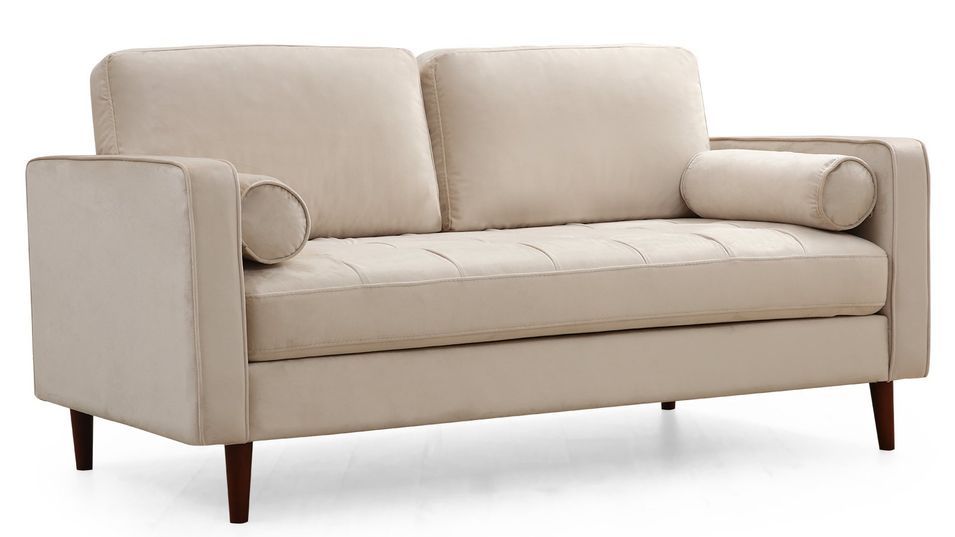 Canapé 2 places velours beige Romuza 175 cm - Photo n°1