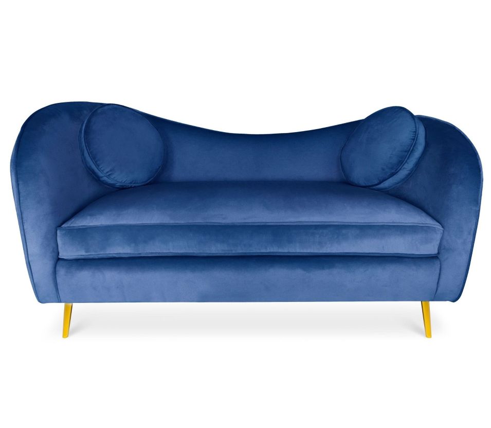 Canapé 2 places velours bleu et pieds métal doré Altesse - Photo n°1
